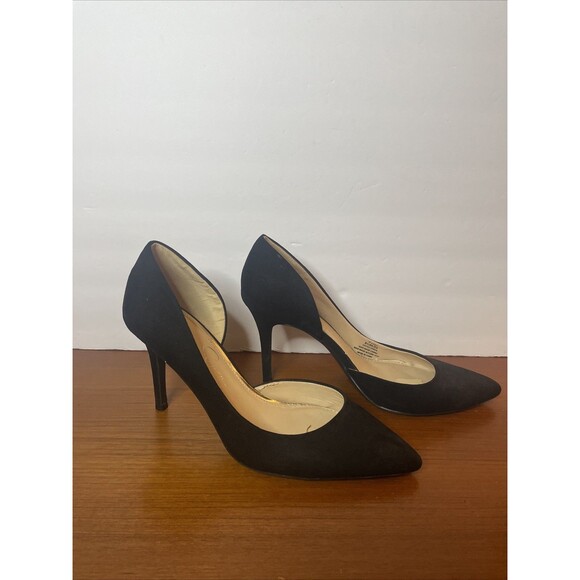 Jessica Simpson Livvy Pointed Pump Heels Size 8 1/2 Faux Suede Vegan Black - Picture 2 of 9